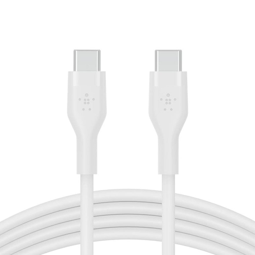 Кабель USB-C - USB-C заряджання/синхронізації Belkin 2м, 60Вт, Type-C, силіконовий з кліпсою, білий