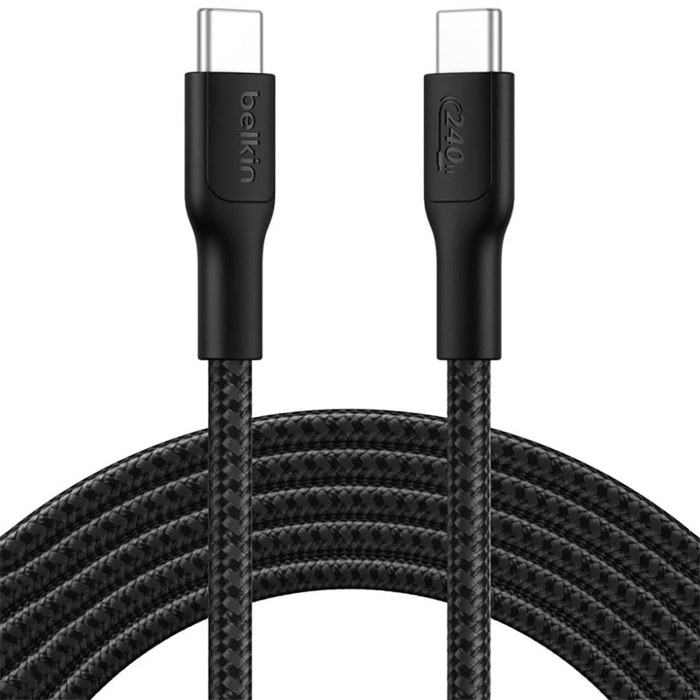 Кабель USB-C - USB-C заряджання/синхронізації Belkin 3м, 240Вт, Type-C, плетений,чорний (CAB025HQ3M)