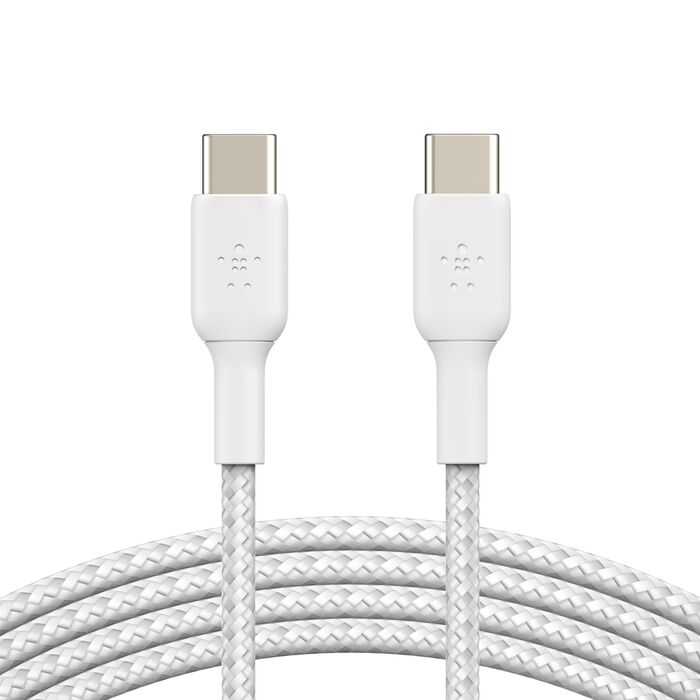 Кабель USB-C - USB-C заряджання/синхронізації Belkin 1м, 60Вт, Type-C, плетений, білий