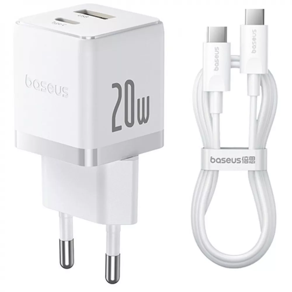 МЗП Baseus Palm Fast Charger Type-C 20W (With Cable Type-C to Type-C 60W 1m) (білий)