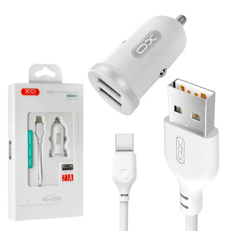 АЗП XO TZ08 2.1A/2 USB + Type-C White