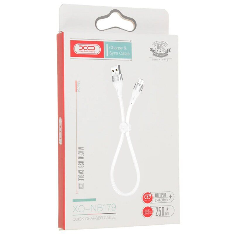 Кабель XO microUSB NB179 2.4A/0,25m White