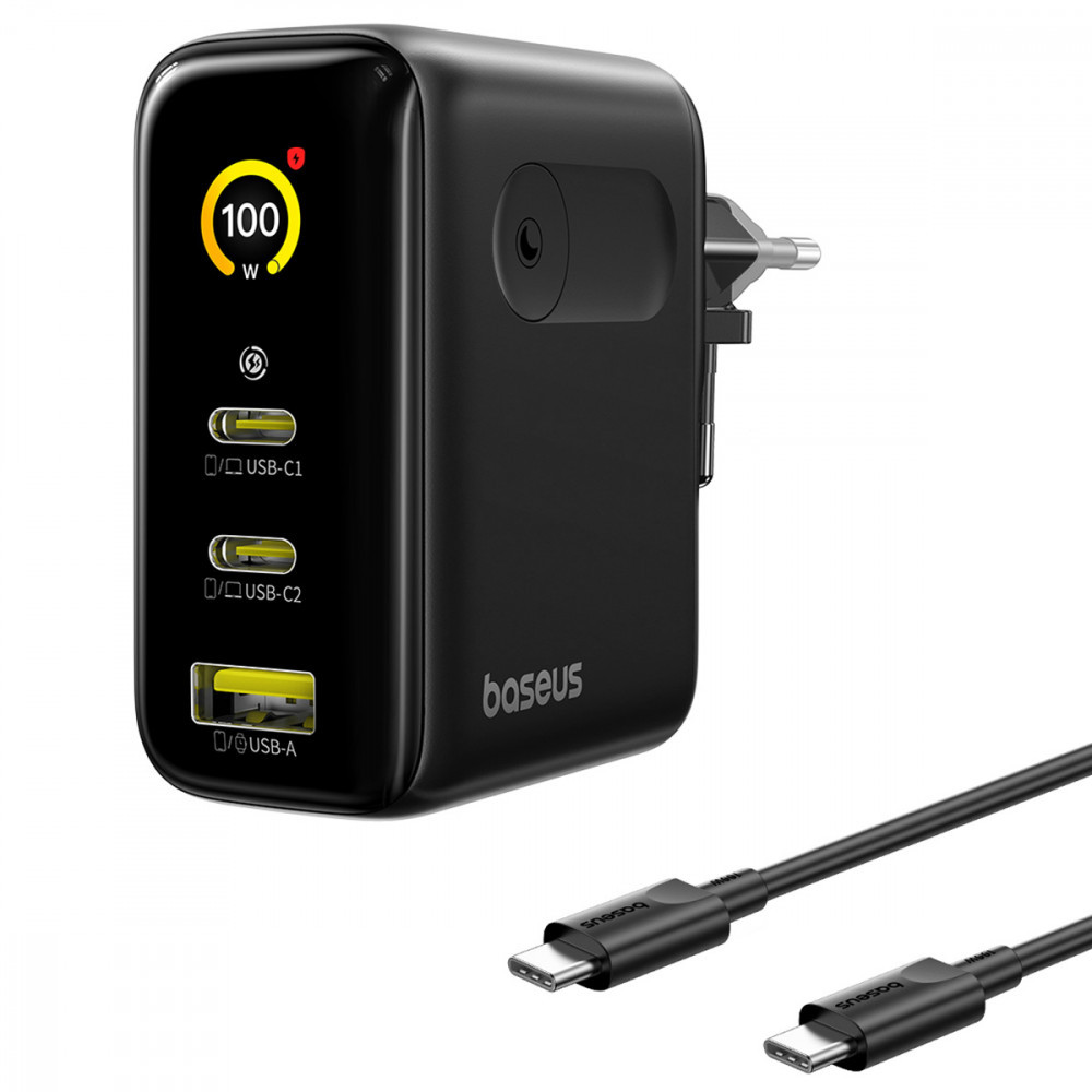 МЗП Baseus PicoGo AE21 100W (2Type-C + USB) + Кабель Type-C to Type-C 100W (1.5m) (чорний)