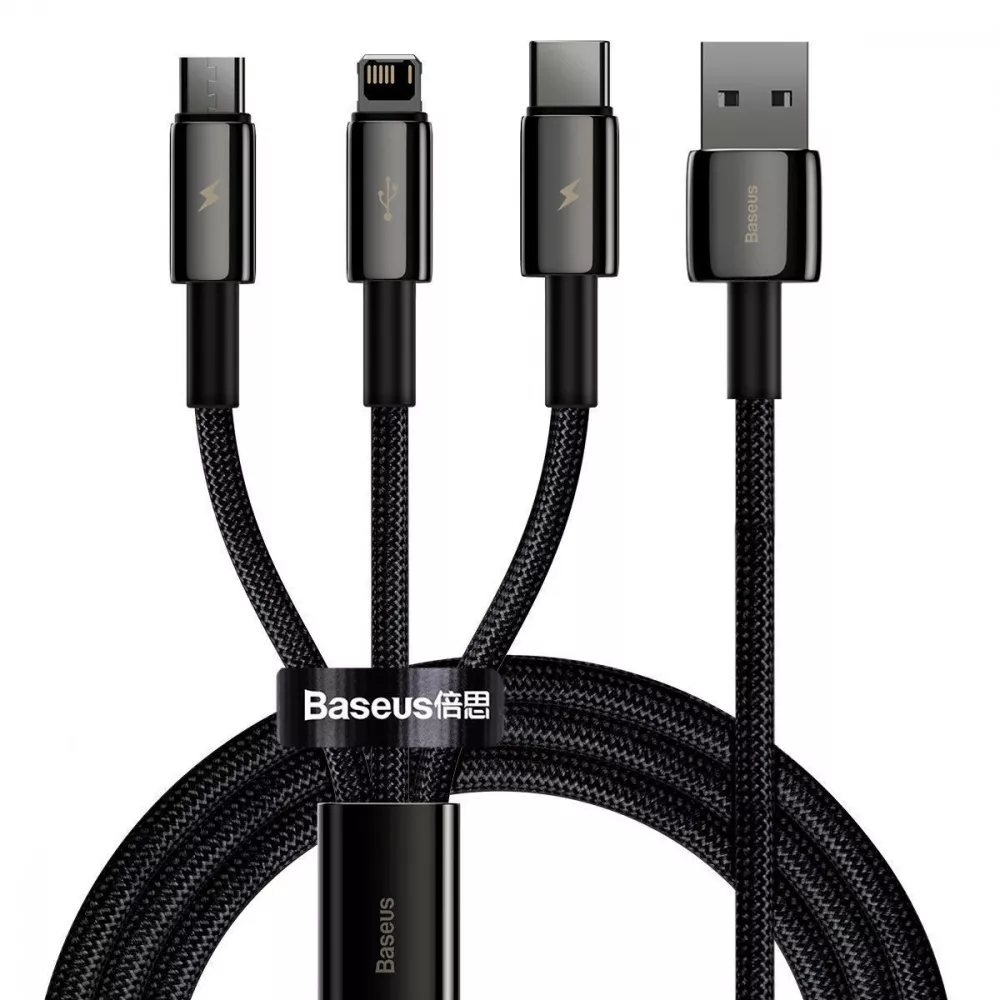 Кабель Baseus Tungsten Gold One-for-three Fast Charging Data 3-in-1 (чорний)