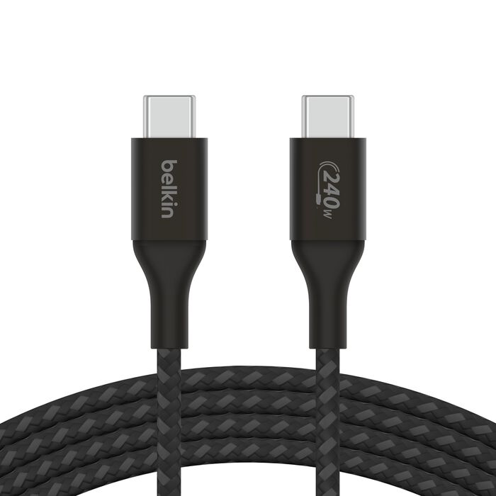 Кабель USB-C - USB-C заряджання/синхронізації Belkin 2м, 240Вт, Type-C, плетений, чорний