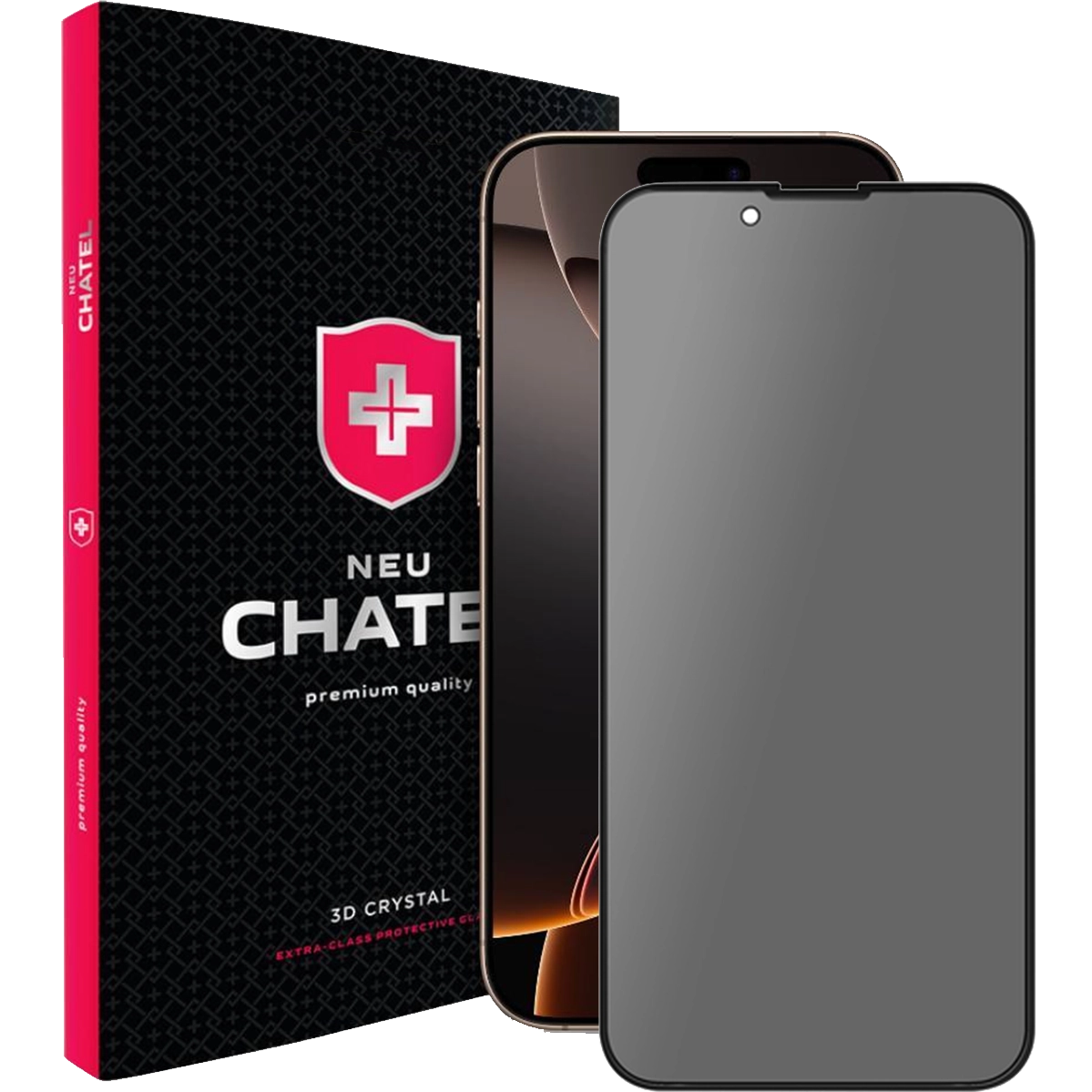 Скло +NEU Chatel Anti Peep Privacy Glass with Mesh for iPhone 17 Pro / 17 / 16 Pro Front Black