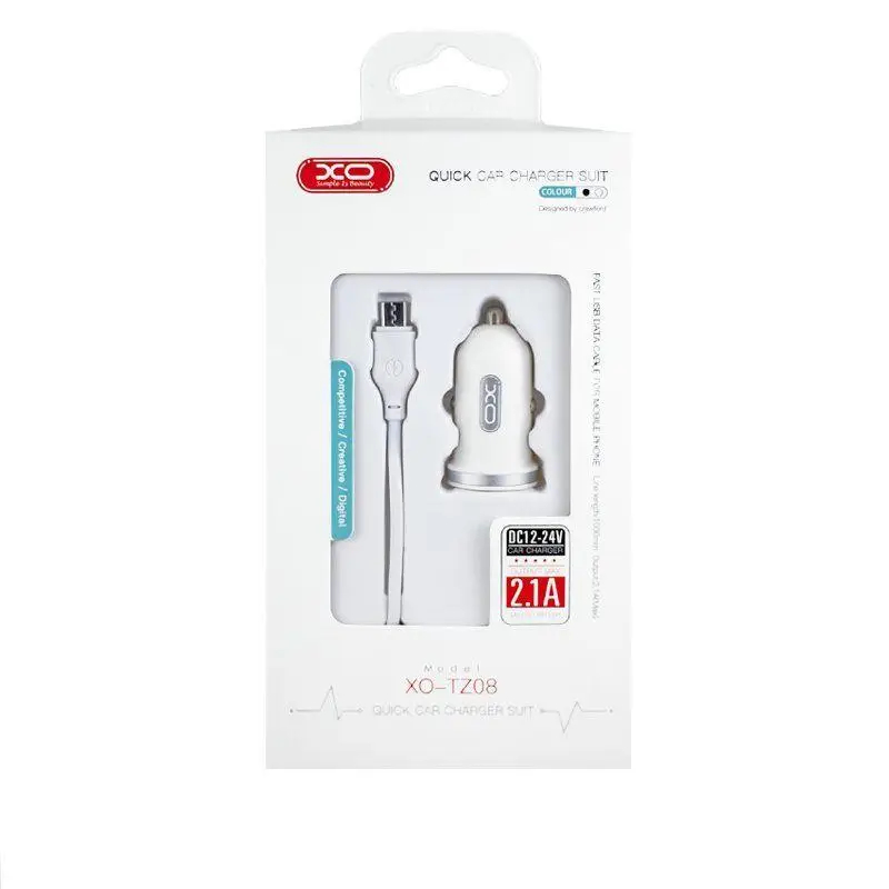 АЗП XO TZ08 2.1A/2 USB + microUSB White