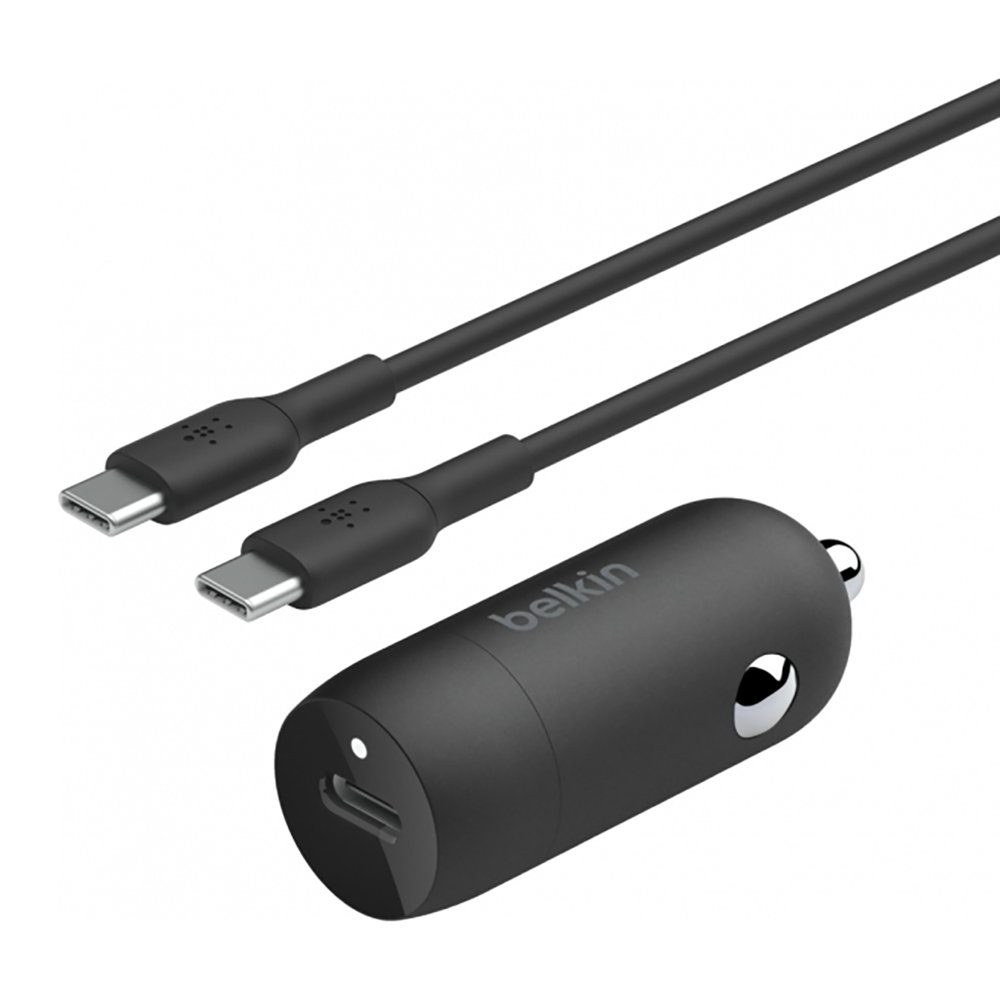 Зарядний пристрій автомобільний Belkin 30Вт USB-C PD PPS, кабель USB-C - USB-C, 1м, чорний