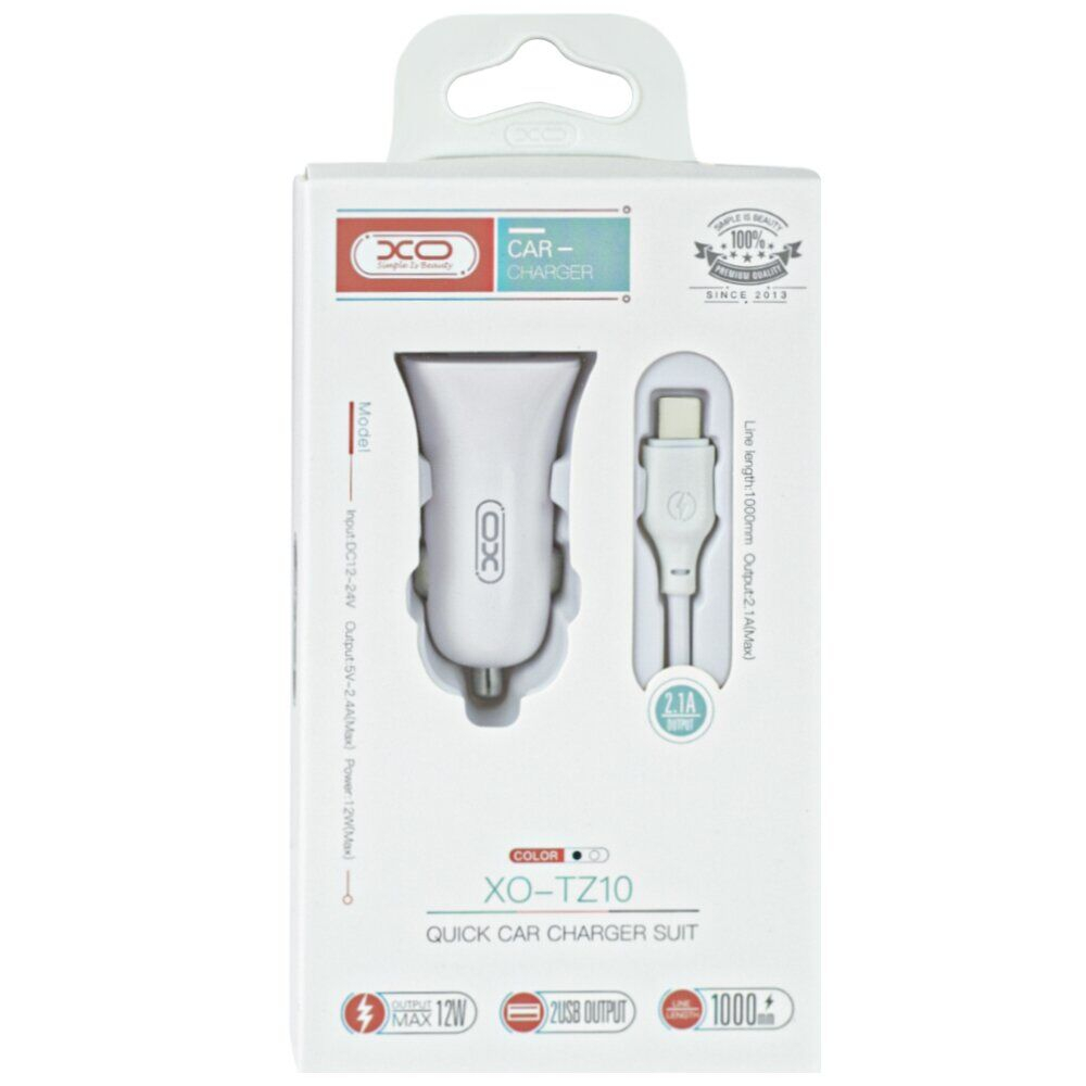 АЗП XO TZ10 2.4A 2USB + Type-C (білий)