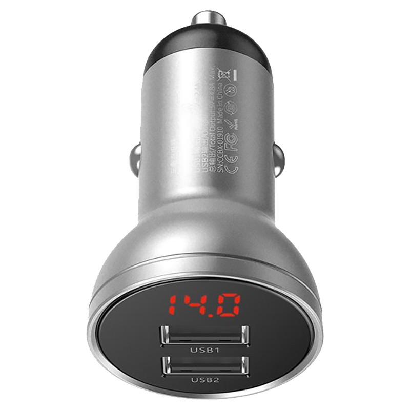 АЗП Baseus Digital Display Dual USB 4.8A Car Charger 24W (темно-сірий)
