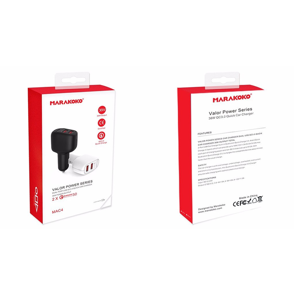 АЗП Marakoko 42W USB PD & QC3.0 Quick Car Charger Black