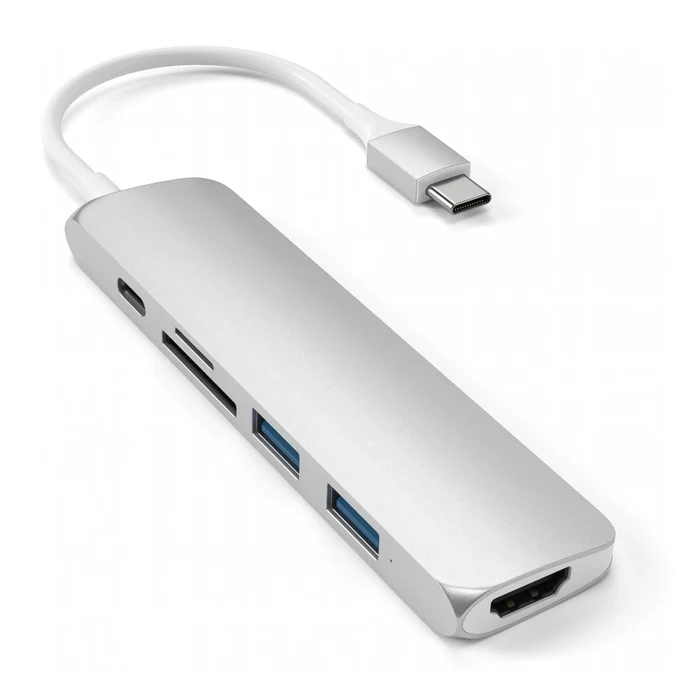 Хаб Satechi Aluminum Type-C Slim Multi-Port Adapter 4K V2 Silver (ST-SCMA2S)