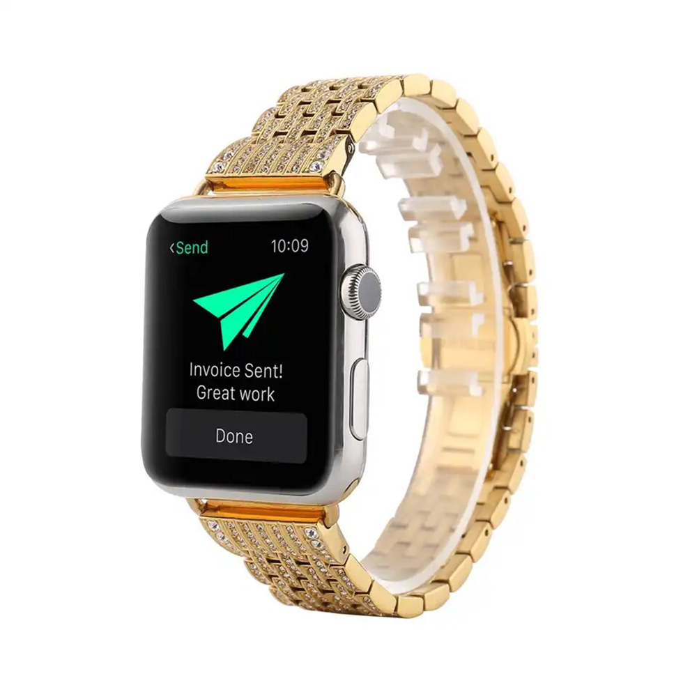 Ремінець металевий стрази rhinestones Apple Watch 42/44/45 mm (Gold)