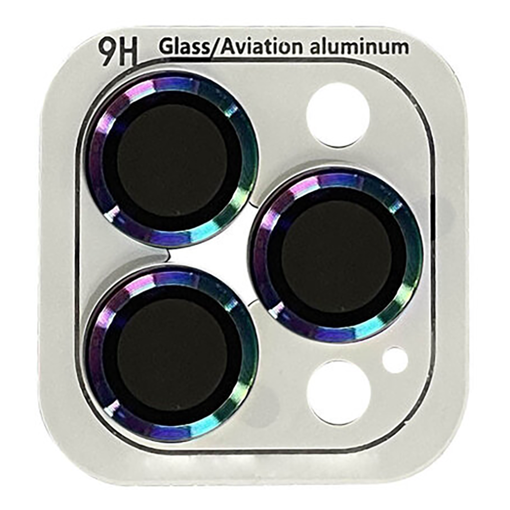 Захисне скло Metal Classic на камеру для iPhone 14 Pro/14 Pro Max (Бузковий / Rainbow)