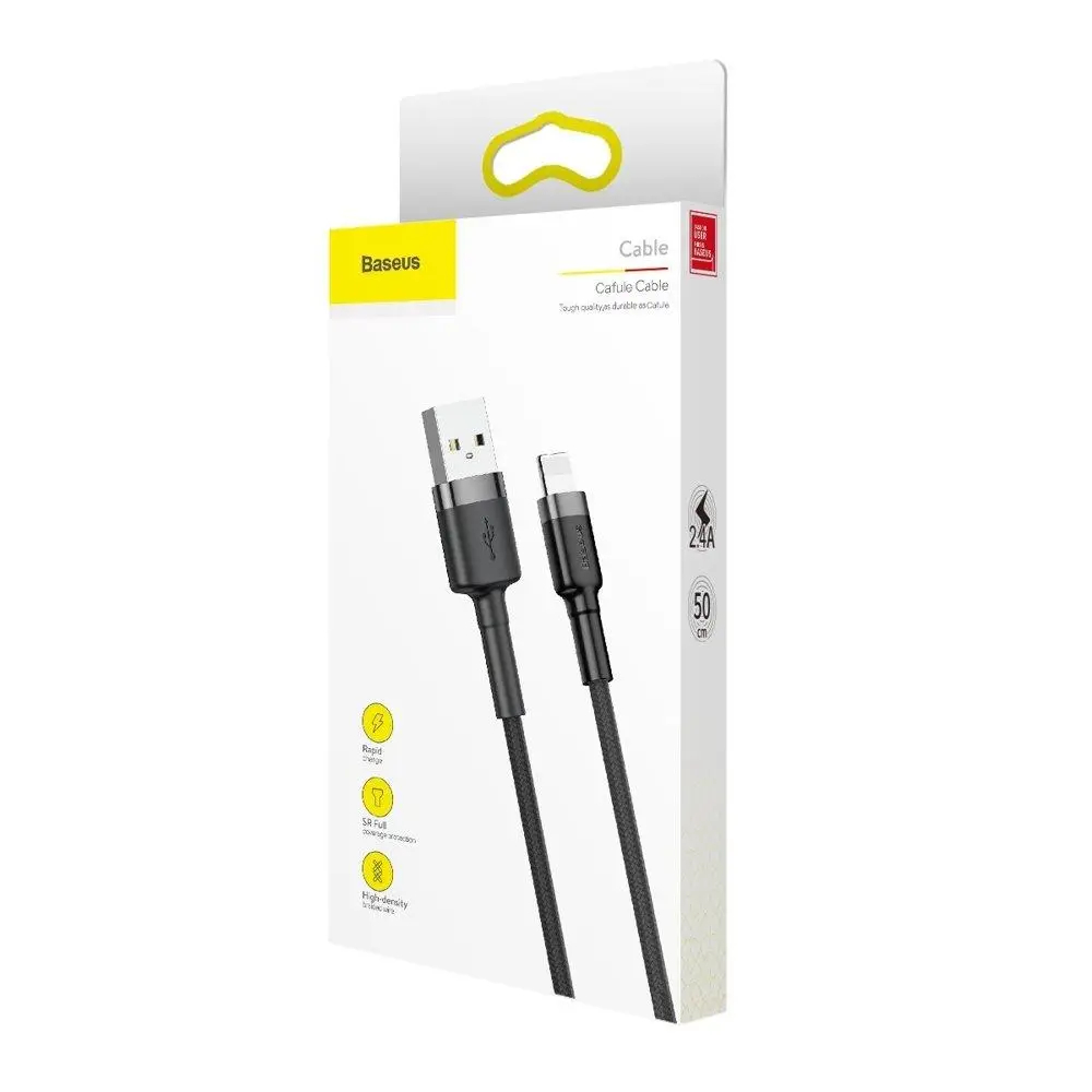 Кабель Baseus Lightning Cafule 0,5m 2.4A (сірий/чорний)