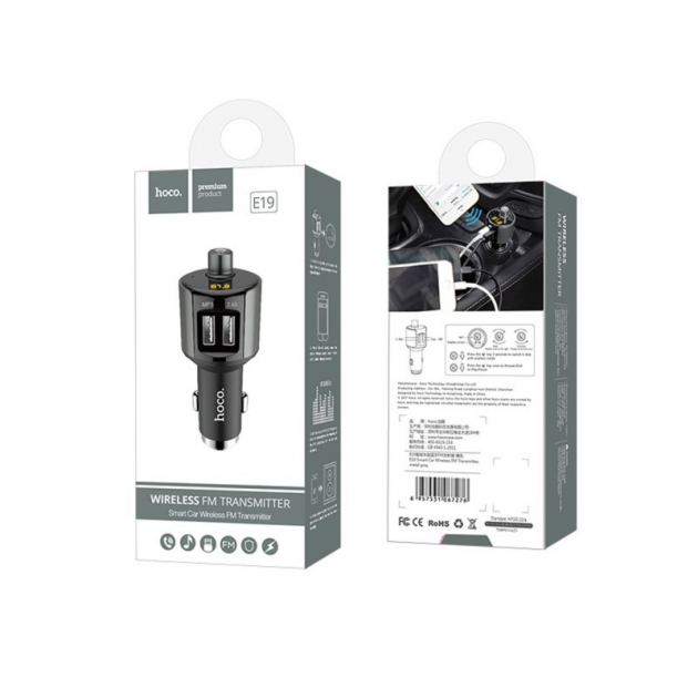 АЗП Hoco E19 Bluetooth FM Launcher (2.4A) (Чорний)