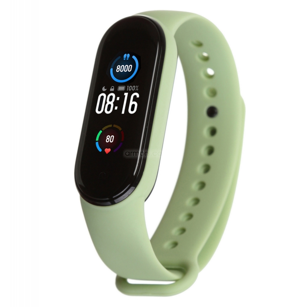 Силіконовий ремінець для Xiaomi Mi Band 5/6 - Light Olive / Сірий