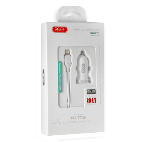 АЗП XO TZ08 2.1A/2 USB + lightning White