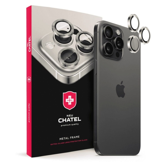 Лінза на камеру +NEU Chatel Metal Frame Lens Protector Glass for iPhone 16 Pro/16 Pro Max Silver